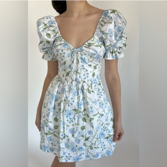 Hill House Ophelia Floral Puff Sleeve Mini Dress Small Cottagecore Picnic Boho - Picture 1 of 16
